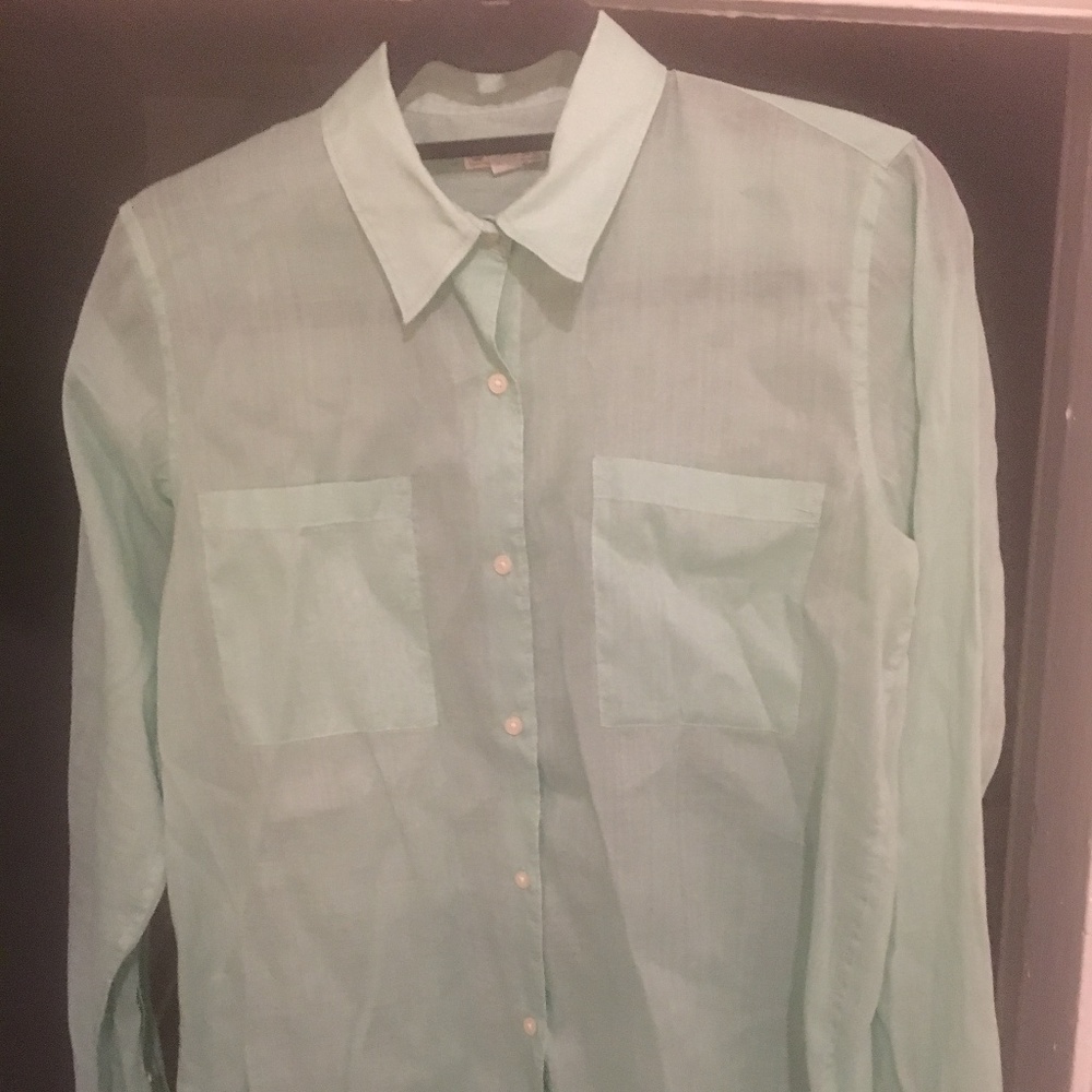 Mint Green Lightweight Button-Down Linen Shirt - image 1